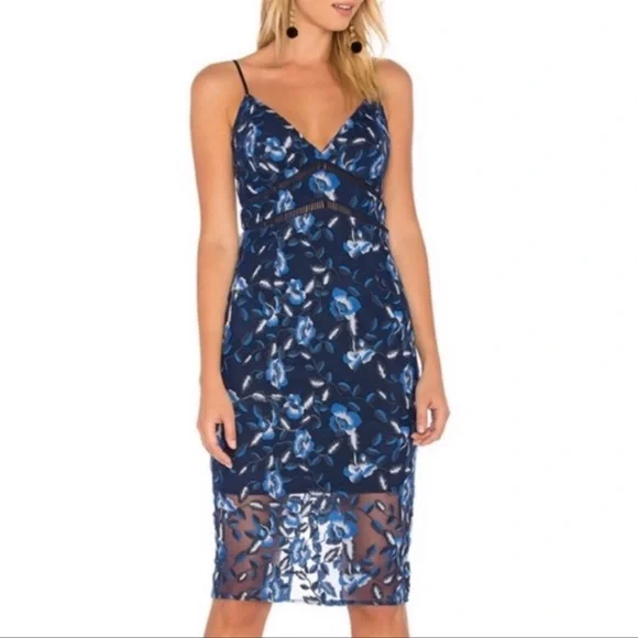 Revolve X Bardot Sapphire Lace Midi floral dress Sz L NWT - Picture 6 of 15